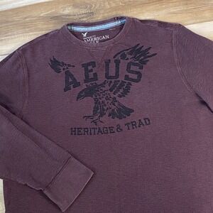 American Eagle Thermal Shirt Mens XXXL Heritage Waffle Knit Cotton Maroon